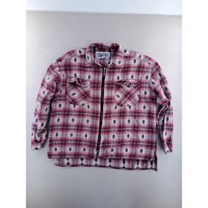 Vtg Shacket Womens Medium Plaid Southwestern Zip Shirt Aztec Baggy